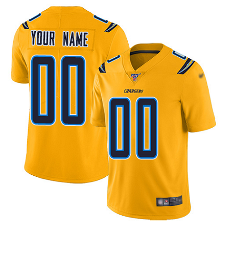 Men's Los Angeles Chargers Customized Electric 2019 Gold 100th Season Vapor Untouchable NFL Stitched Limited Jersey